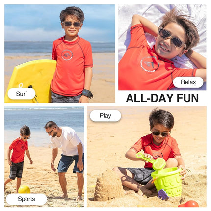 Kanu Surf Boys' Haywire UPF 50+ Sun Protective Rashguard Swim Shirt, Haywire Red, 8