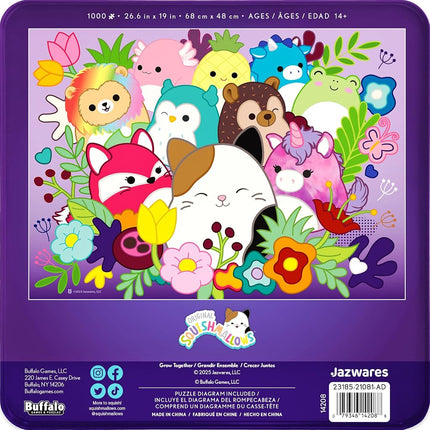 Buffalo Games - Squishmallows - Grow Together - 1000 Piece Jigsaw Puzzle for Adults - Collectible Tin Case - Finished Size is 26.6 x 19