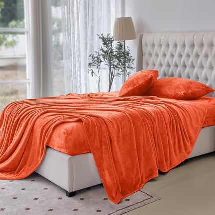Elegant Comfort Luxuriously Soft 4-Piece Velvet Plush Flannel Sheet Set - Premium Quality - Cozy Warm, Anti-Static, Non Pilling Fuzzy Velvet Flannel Fleece Deep Pocket Sheet Set - Twin XL, Orange