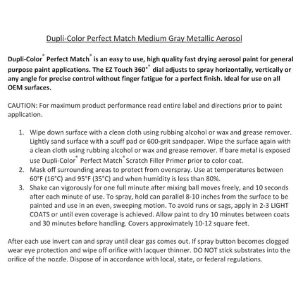 Dupli-Color EBGM03477 Pintura en aerosol automotriz Perfect Match – Gris medio metalizado de General Motors, 15 WA8573 – Lata de aerosol de 8 oz.