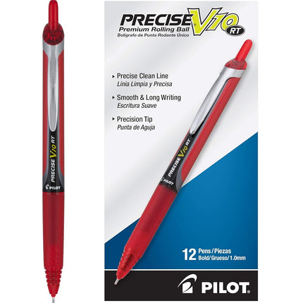 Pilot, Precise V10 RT Refillable & Retractable Rolling Ball Pens, Bold Point 1 mm, Black, Pack of 12