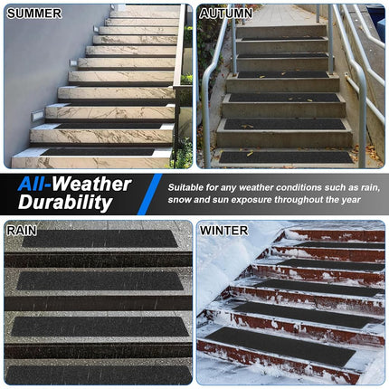 SMILOOL Outdoor Stair Treads Non-Slip Step Strips for Wooden Steps 5 Pack 8” x 30” Anti Slip Grip Tape Precut for Outside Stairs, Non Skid Stair Tread Mats Weather Resistant for Outdoors, Black