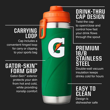 Botella deportiva Gatorade de acero inoxidable, 769 ml, aislamiento de doble pared