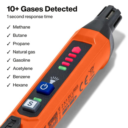 Klein Tools ET190 Gas Leak Detector, Wide Detection Range, Audible and LED Alerts, Slim and Lightweight