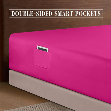 Elegant Comfort 1500 Premium Hotel Quality 18-24 Inches Deep - Extra Deep Pocket Single Fitted Sheet for High Mattress, Luxury and Softest, Smart Pocket - Wrinkle Free, Full, Pink