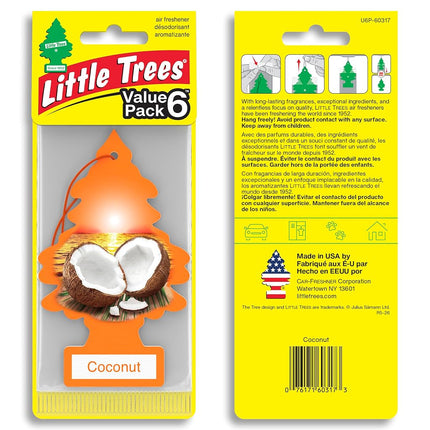 Little Trees Car Air Freshener I Hanging Tree Provides Long Lasting Scent for Auto or Home I Coconut, 6-Packs (4 Count)