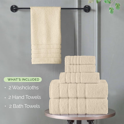 Elegant Comfort 4 Lines Viscose Stripe 6-Piece Premium Towel Set - 100% Turkish Cotton High Absorbent Luxury Bathroom Towels – Includes 2 Washcloths, 2 Hand Towels and 2 Bath Towels Set, Ivory