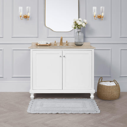 Laura Ashley Crochet Cotton 21x34 Bath Rug, Light Grey
