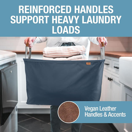 CleverMade Collapsible Fabric Laundry Basket LUXE 2PK - Foldable Pop Up Storage Organizer - Space Saving Hamper with Carry Handles, Navy Noir/Cream, One Size
