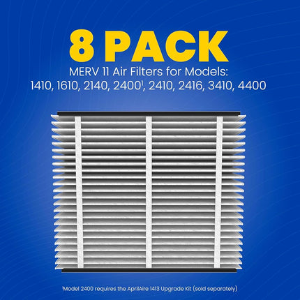 AprilAire 410 Replacement Filter for AprilAire Whole House Air Purifiers - MERV 11, Clean Air & Dust, 16x25x4 Air Filter (Pack of 8)