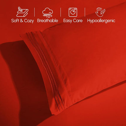 Elegant Comfort 1500 Premium Quality 6-Piece Bed Sheet Set - 18-24 Inch Extra Deep Pocket, Smart Storage Pockets, Wrinkle Free Ultra Soft 6PC Extra Deep Pocket Sheets, Queen, Red