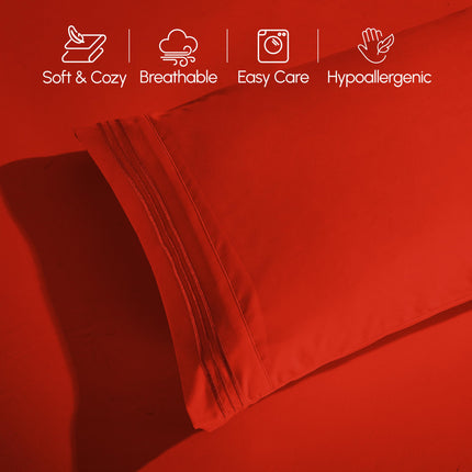 Elegant Comfort 1500 Premium Quality 6-Piece Bed Sheet Set - 18-24 Inch Extra Deep Pocket, Smart Storage Pockets, Wrinkle Free Ultra Soft 6PC Extra Deep Pocket Sheets, Queen, Red
