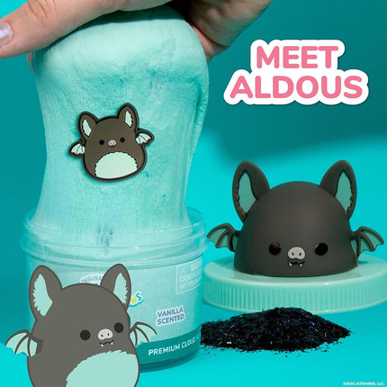 Original Squishmallows Aldous The Fruit Bat Premium Cloud Slime, Vanilla-Scented, 8 oz., Storage Container with Figurine Topper, Rubber Charm, Goodie Bags Stuffers, Kids Party Favors, Sensory Toy