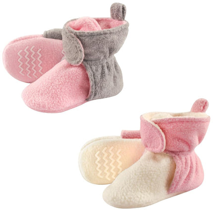Hudson Baby Unisex-Child Cozy Fleece Booties Slipper Sock, Lt Pink Cream, 4 Toddler