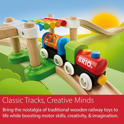 BRIO My First Railway 33727 Beginner Pack Wooden Train Set with Track – Push-Along Train & Rattle Wagon, Toddler Preschool Toy Gift for Boys & Girls, 18 Months and Up