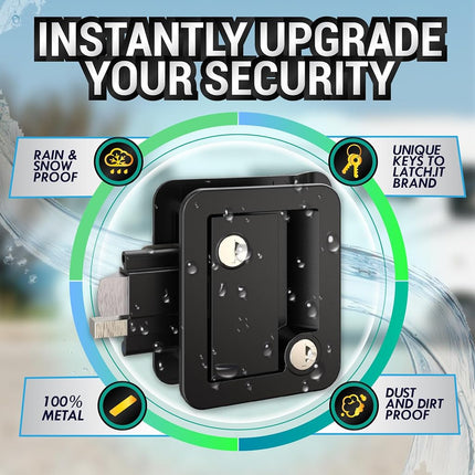 LATCH.IT Black RV Door Latch | RV Door Locks for Travel Trailers | Travel Trailer Door Latch | 100% Metal Camper Door Lock 4 Camper Keys | Trailer Door Lock Only Fits 2.75"x3.75" Door Lock Hole