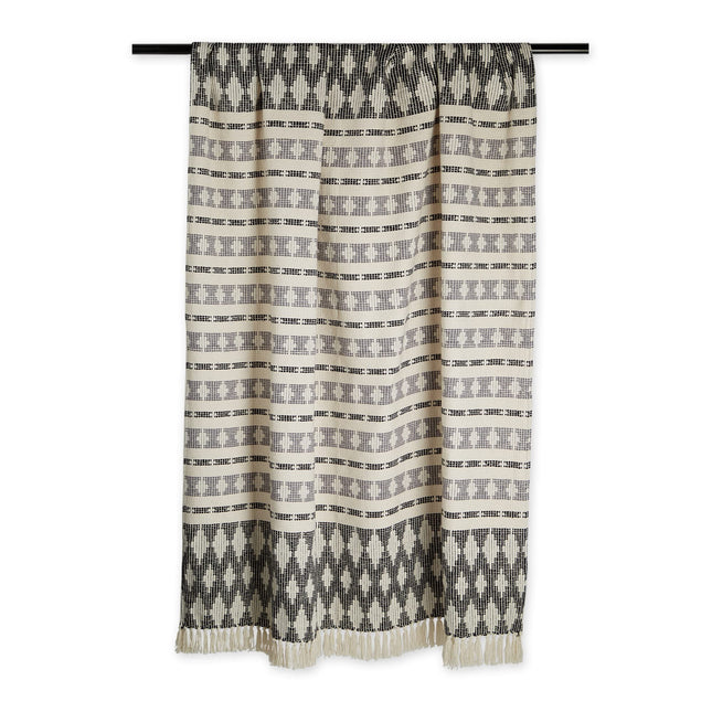 DII Classic Colby Southwest Cotton Stripe Blanket Throw with Fringe, 50 x 60, Black & Gray