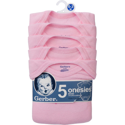 Gerber - Paquete de 5 bodys de una pieza para bebés, color rosa, de 3 a 6 meses
