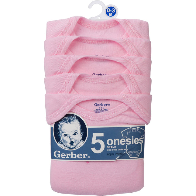 Gerber - Paquete de 5 bodys de una pieza para bebés, color rosa, de 3 a 6 meses