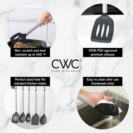 COOK WITH COLOR Silicone Cooking Utensils, 5 Pc Kitchen Utensil Set, Easy to Clean Silicone Kitchen Utensils, Cooking Utensils for Nonstick Cookware, Kitchen Gadgets Set (Black Speckled)
