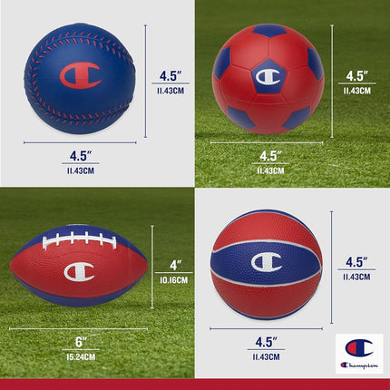 Champion All-Weather Mini Sports Balls (Pack of 3, Classic), Rubber & PVC-Cover Soccer, Basketball & Football, Durable Construction for Backyard, Playground, School, and Indoor Play