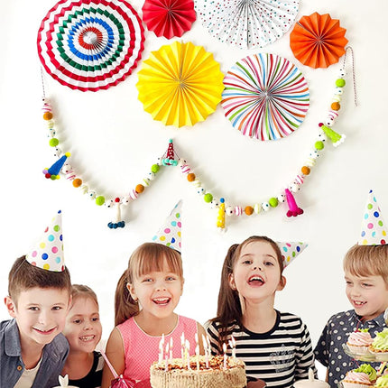 Happy Birthday Banner, Felt Ball Garland - Birthday Garland, Birthday Party Decoration, Birthday Party Hats, Birthday Decor, Party Decor, Felt Garland, Party Hat, Party Supplies, Felt Birthday Banner