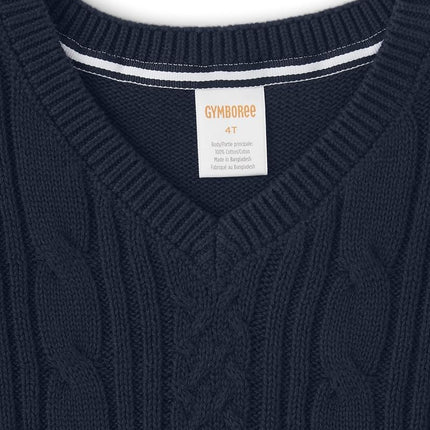 Gymboree Boys and Toddler V-Neck Cable Knit Sweater Vest, Navy Slate, 5T