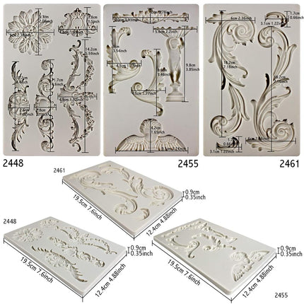 FUNSHOWCASE Baroque Ornament Curlicues Silicone Moulds 3-Count Cherub|Birdbath|Scrollworks|Art Deco Lace