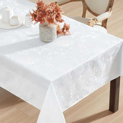 Laura Ashley Tablecloth Raised Woven Embroidered Jacquard Fabric, Wrinkle Resistant for Dining, Holiday, Party, Wedding or Banquet, 60" x 120", Cynthia White
