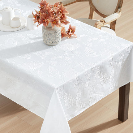 Laura Ashley Tablecloth Raised Woven Embroidered Jacquard Fabric, Wrinkle Resistant for Dining, Holiday, Party, Wedding or Banquet, 60" x 102", Cynthia White