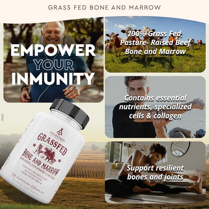 Ancestral Supplements Grass Fed Beef Bone and Marrow Supplement, Bone, Skin, Oral Health, and Joint Care Supplements Promote Whole-Body Wellness, Non-GMO Whole Bone Extract, 180 Capsules