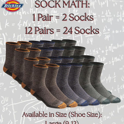 Dickies Men's Dri-tech Moisture Control Mid-Crew Comfort Length Socks, Available in M-XL (6, 12 Pairs), Comfort Length Tipped (12 Pairs), Large