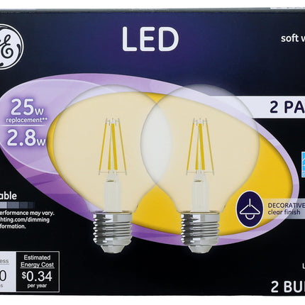 GE Lighting 23049 2.8W LED G25 Bulb (2 Pack), 22 P