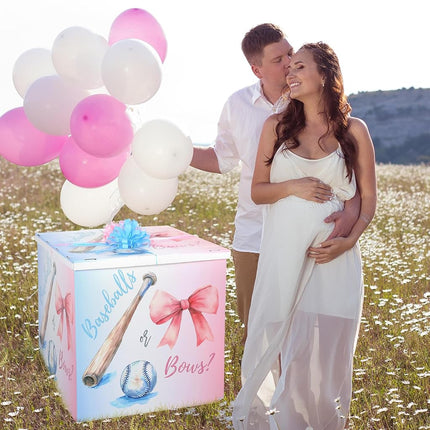 AmazingSpark 28in Jumbo Gender Reveal Gift Box Kit with Oversized Box Giant Pull Bows for Gender Reveal Baby Shower Birthday Party Decor (Baseballs or Bows)