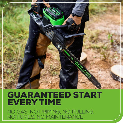 Greenworks 82V 16" Brushless (2.4 kW) Cordless Chainsaw (225 Cuts Per Charge), 4.0Ah Battery and Dual Port Rapid Charger (Great for Landscapers and Professionals