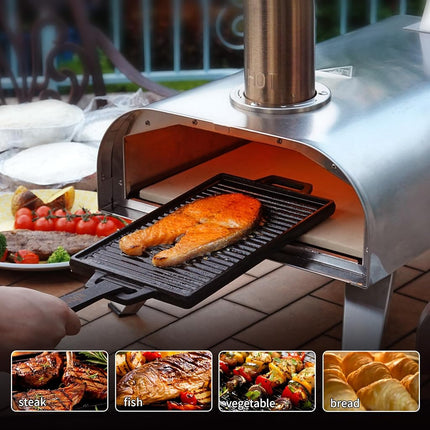 BIG HORN OUTDOORS 12 Inch Wood Pellet Pizza Oven, Portable Stainless Steel Outdoor Pizza Oven with Pizza Stone, Wood Fired Pizza Grill for Garden & Camping