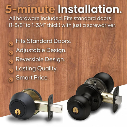 Copper Creek CKDB141-BC Colonial Door Knob Keyed Alike with Deadbolt Combination, Black