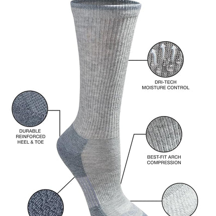 Dickies Dri-Tech Moisture Control Crew Socks Multipack Socks (Pack of 12) for Women, Grey with Bluish (6 Pairs), Shoe Size: 9-13