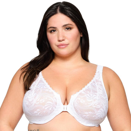 Glamorise Wonderwire Front-Closure Stretch Lace Underwire Bra 9245 (Women's & Women's Plus) White