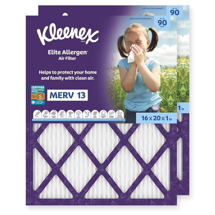 Kleenex Elite Allergen Air Filter 16x20x1 Inches - 13 MERV RATING (2-Pack)