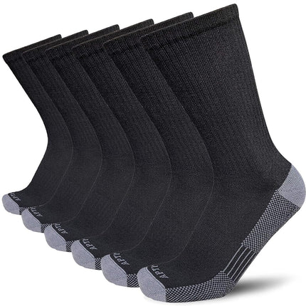 APTYID Men's Moisture Wicking Cushioned Crew Work Boot Socks (4-6 Pairs), Black (6 Pairs), 7.5-12 UK