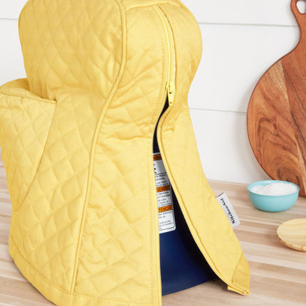 KITCHENAID Fitted Tilt-Head Stand Mixer Cover with Storage Pocket, Quilted 100% Cotton,14.4"x18"x10", Butter Yellow