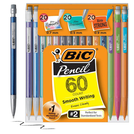 BIC Variety Pack, Assorted Sizes, 0.5mm, 0.7mm, 0.9mm, Refillable Design for Long-Lasting Use (Pack of 3, 180 Count Total)