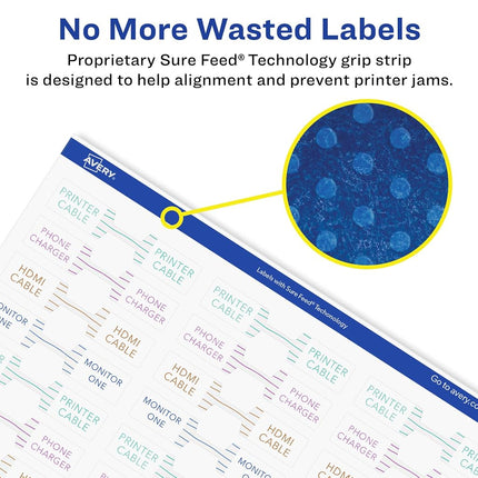 Avery Glossy White Barbell Labels with Sure Feed, 0.5" x 2.5", 2,250 Glossy White Labels, Permanent Label Adhesive, Laser/Inkjet Printable Labels