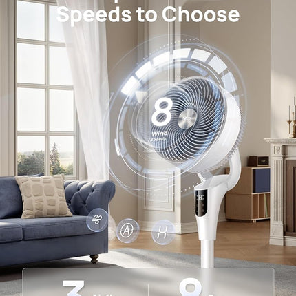 DREO Fan for Bedroom, 90° Oscillating Standing Fan, 20dB Quiet, 90ft Pedestal Fans for Room Office, DC Motor, 8+H Speeds, 3 Modes, 38-42'' Adjustable Height, Remote, 8H Timer, 105° Manual Vertical