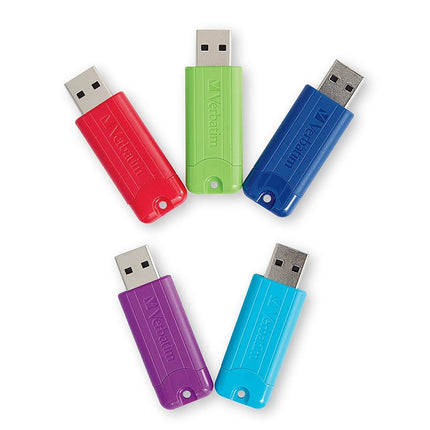 Verbatim 16GB Pinstripe USB 3.0 Flash Drive Retractable - 5 Pack Multicolor (Green, Blue, Red, Purple, Cyan)