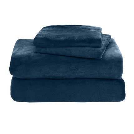 Elegant Comfort Luxuriously Soft 4-Piece Velvet Plush Flannel Sheet Set - Premium Quality - Cozy Warm, Anti-Static, Non Pilling Fuzzy Velvet Flannel Fleece Deep Pocket Sheet Set - Twin XL, Navy