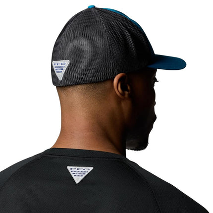 Columbia Unisex PFG Logo Mesh Ball Cap, Blue Echo/Shark/Anthem Graphic, Large/X-Large, Blue Echo/Shark/Anthem Graphic, L-XL