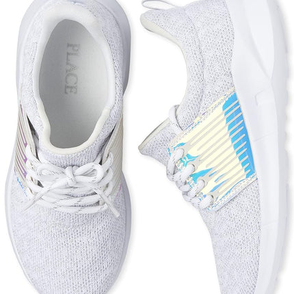 The Children's Place Girls Casual Lace Up Running Sneakers, White, 5 Big Kid