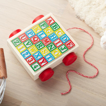 Melissa & Doug Classic ABC Wooden Block Cart (Educational Toy With 30 Solid Wood Blocks)